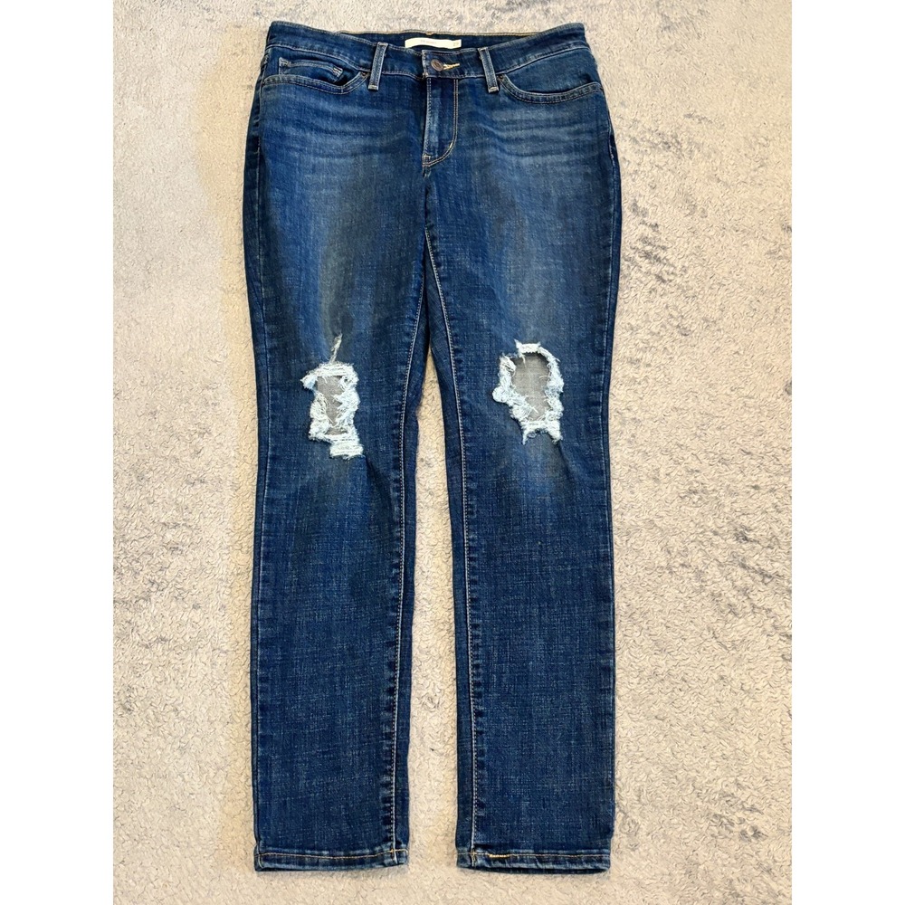 Levis 711 Jeans Womens 29 Dark Wash Blue Denim Skinny Stretch Distressed